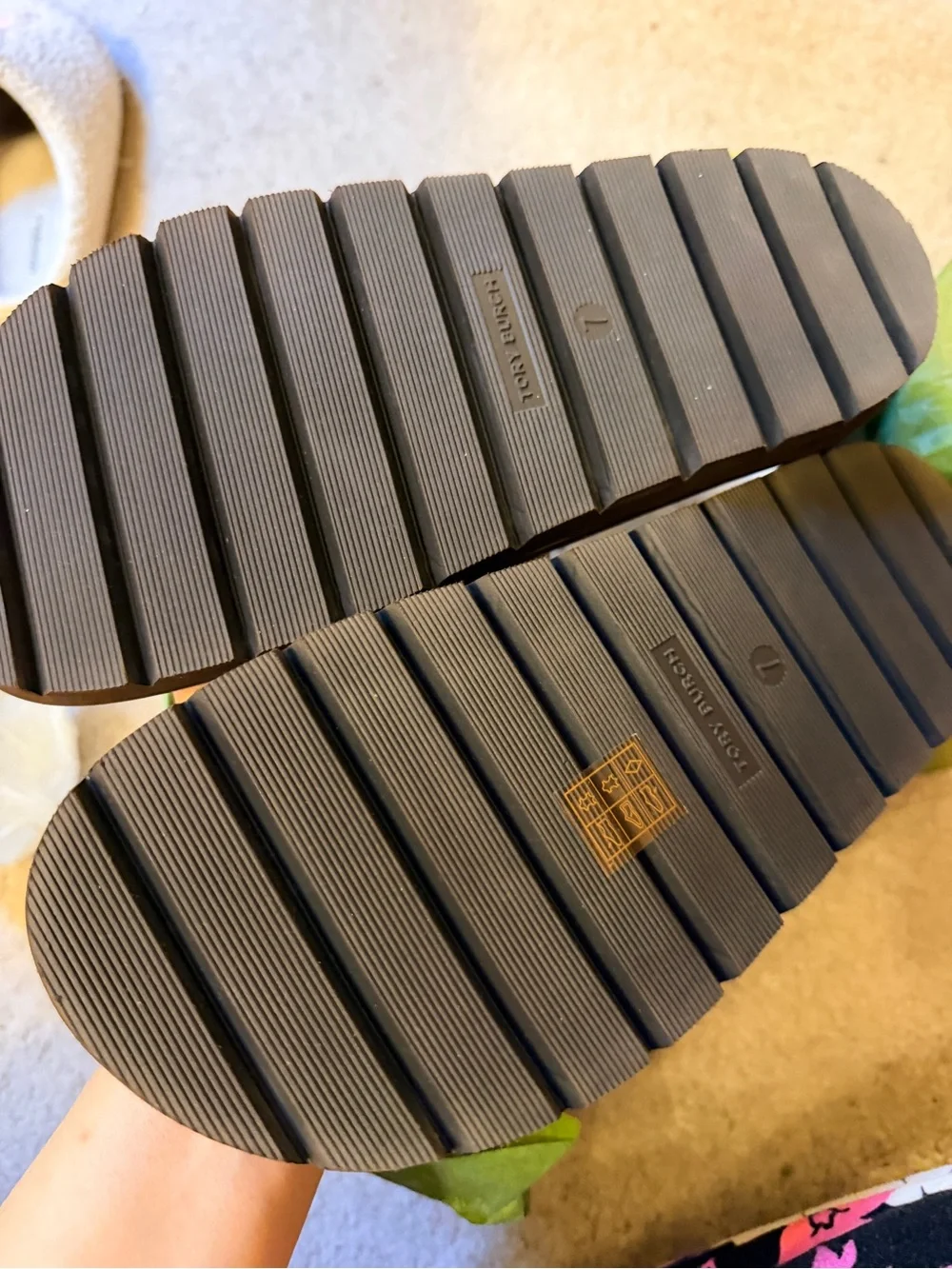 Tory Burch Tan Leather Men’s Slide Sandals with Gold Logo